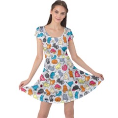 Funny Cute Colorful Cats Pattern Cap Sleeve Dress by EDDArt