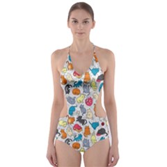 Funny Cute Colorful Cats Pattern Cut-out One Piece Swimsuit