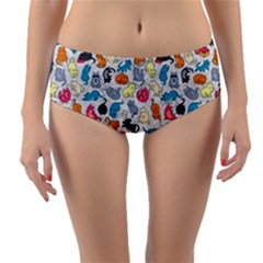 Funny Cute Colorful Cats Pattern Reversible Mid-waist Bikini Bottoms by EDDArt