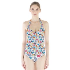 Funny Cute Colorful Cats Pattern Halter Swimsuit by EDDArt