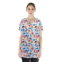 Funny Cute Colorful Cats Pattern Skirt Hem Sports Top