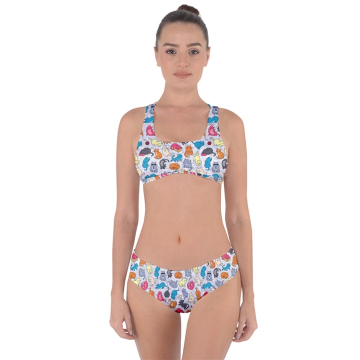 Funny Cute Colorful Cats Pattern Criss Cross Bikini Set