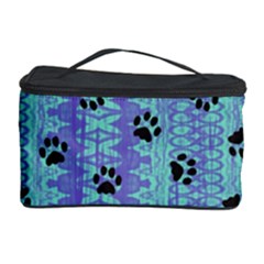 Footprints Cat Black On Batik Pattern Teal Violet Cosmetic Storage Case