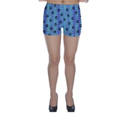 Footprints Cat Black On Batik Pattern Teal Violet Skinny Shorts by EDDArt