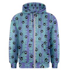 Footprints Cat Black On Batik Pattern Teal Violet Men s Zipper Hoodie