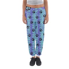 Footprints Cat Black On Batik Pattern Teal Violet Women s Jogger Sweatpants