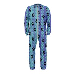 Footprints Cat Black On Batik Pattern Teal Violet Onepiece Jumpsuit (kids)