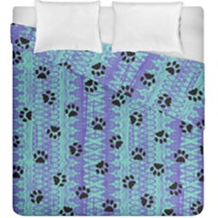 Footprints Cat Black On Batik Pattern Teal Violet Duvet Cover Double Side (king Size)