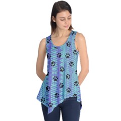 Footprints Cat Black On Batik Pattern Teal Violet Sleeveless Tunic