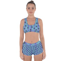 Footprints Cat Black On Batik Pattern Teal Violet Racerback Boyleg Bikini Set