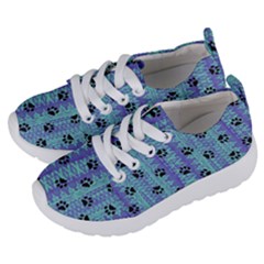 Footprints Cat Black On Batik Pattern Teal Violet Kids  Lightweight Sports Shoes by EDDArt