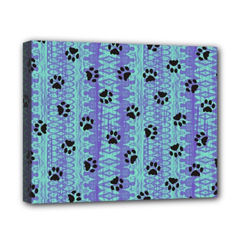 Footprints Cat Black On Batik Pattern Teal Violet Canvas 10  X 8  by EDDArt