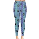 Footprints Cat Black On Batik Pattern Teal Violet Leggings  View1