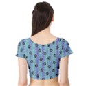 Footprints Cat Black On Batik Pattern Teal Violet Short Sleeve Crop Top View2