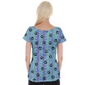 Footprints Cat Black On Batik Pattern Teal Violet Cap Sleeve Tops View2