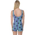 Footprints Cat Black On Batik Pattern Teal Violet One Piece Boyleg Swimsuit View2