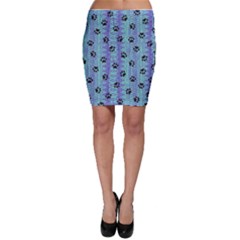 Footprints Cat Black On Batik Pattern Teal Violet Bodycon Skirt by EDDArt