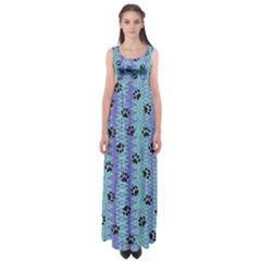 Footprints Cat Black On Batik Pattern Teal Violet Empire Waist Maxi Dress by EDDArt