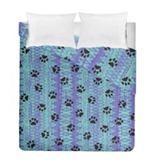 Footprints Cat Black On Batik Pattern Teal Violet Duvet Cover Double Side (full/ Double Size) by EDDArt