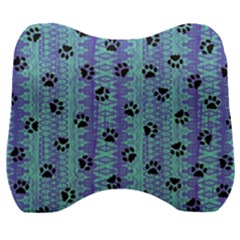 Footprints Cat Black On Batik Pattern Teal Violet Velour Head Support Cushion by EDDArt