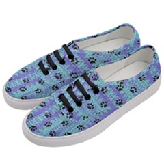 Footprints Cat Black On Batik Pattern Teal Violet Women s Classic Low Top Sneakers by EDDArt