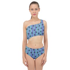 Footprints Cat Black On Batik Pattern Teal Violet Spliced Up Two Piece Swimsuit by EDDArt