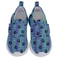 Footprints Cat Black On Batik Pattern Teal Violet Velcro Strap Shoes by EDDArt