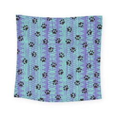 Footprints Cat Black On Batik Pattern Teal Violet Square Tapestry (small) by EDDArt