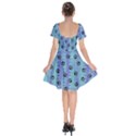 Footprints Cat Black On Batik Pattern Teal Violet Short Sleeve Bardot Dress View2