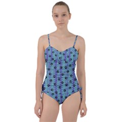 Footprints Cat Black On Batik Pattern Teal Violet Sweetheart Tankini Set by EDDArt