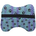 Footprints Cat Black On Batik Pattern Teal Violet Head Support Cushion View2