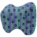 Footprints Cat Black On Batik Pattern Teal Violet Head Support Cushion View4