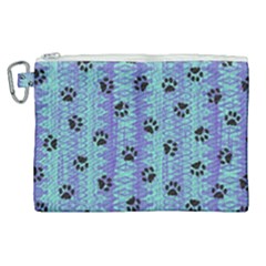 Footprints Cat Black On Batik Pattern Teal Violet Canvas Cosmetic Bag (xl) by EDDArt