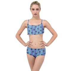 Footprints Cat Black On Batik Pattern Teal Violet Layered Top Bikini Set by EDDArt