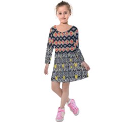 Red And Geometric Designs Created By Flipstylez Designs Kids  Long Sleeve Velvet Dress