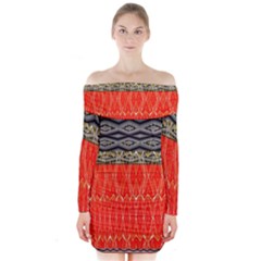 Creative Red And Black Geometric Design  Long Sleeve Off Shoulder Dress by flipstylezfashionsLLC