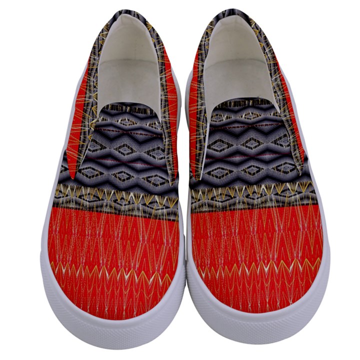 Creative red and black geometric design  Kids  Canvas Slip Ons