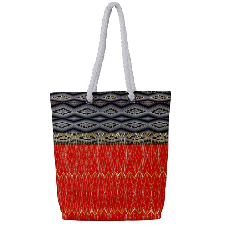 Creative red and black geometric design  Full Print Rope Handle Tote (Small)