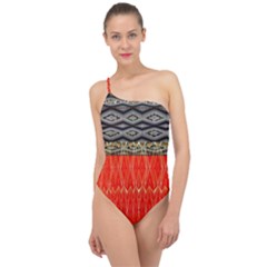 Creative Red And Black Geometric Design  Classic One Shoulder Swimsuit by flipstylezfashionsLLC