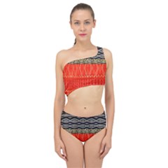 Creative Red And Black Geometric Design  Spliced Up Two Piece Swimsuit by flipstylezfashionsLLC