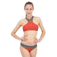 Creative Red And Black Geometric Design  High Neck Bikini Set by flipstylezfashionsLLC