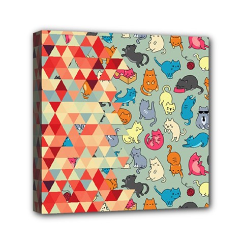 Hipster Triangles And Funny Cats Cut Pattern Mini Canvas 6  X 6  by EDDArt