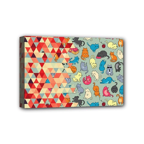 Hipster Triangles And Funny Cats Cut Pattern Mini Canvas 6  X 4  by EDDArt