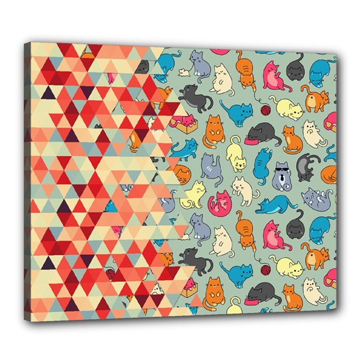 Hipster Triangles And Funny Cats Cut Pattern Canvas 24  x 20 