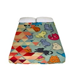 Hipster Triangles And Funny Cats Cut Pattern Fitted Sheet (full/ Double Size) by EDDArt