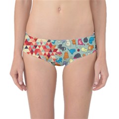 Hipster Triangles And Funny Cats Cut Pattern Classic Bikini Bottoms by EDDArt