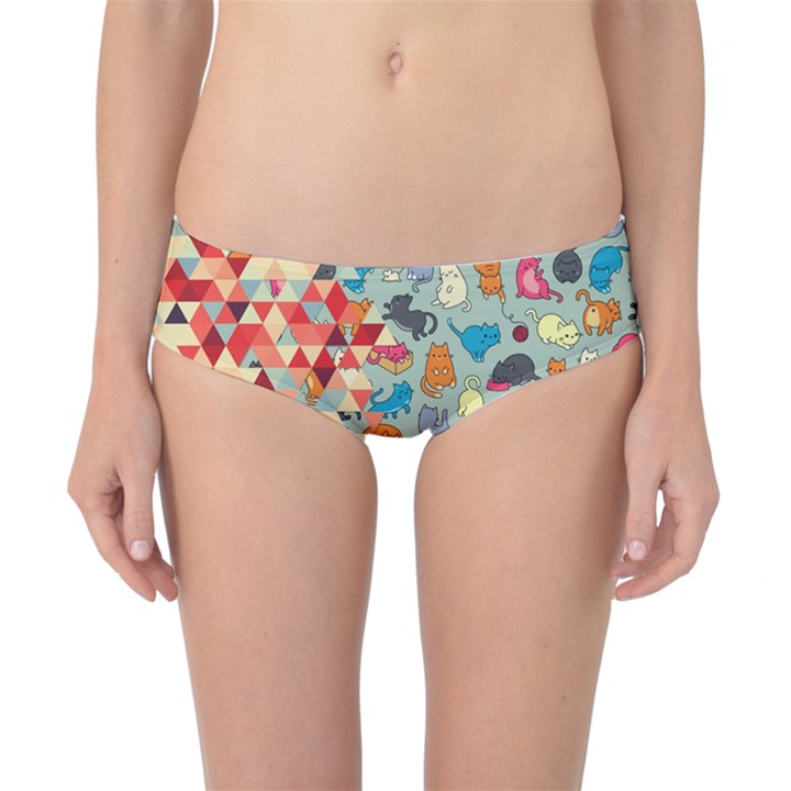 Hipster Triangles And Funny Cats Cut Pattern Classic Bikini Bottoms