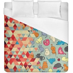 Hipster Triangles And Funny Cats Cut Pattern Duvet Cover (king Size) by EDDArt