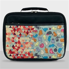 Hipster Triangles And Funny Cats Cut Pattern Lunch Bag by EDDArt