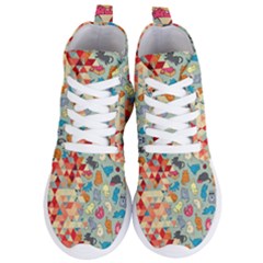 Hipster Triangles And Funny Cats Cut Pattern Women s Lightweight High Top Sneakers by EDDArt